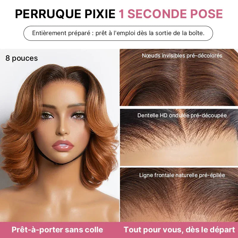Élégance Style Boss Wig Pixie Court Ombré Ginger 9x6 Max Lace Pré-découpée & Glueless Perruque