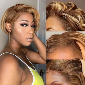 𝐏𝐫𝐞̂𝐭 𝐞𝐧 𝟐𝟒𝐡⚡Pose Facile Et Rapide Perruque Highlight Coupe Pixie 13x4 Dentelle Lisse Cheveux Humains