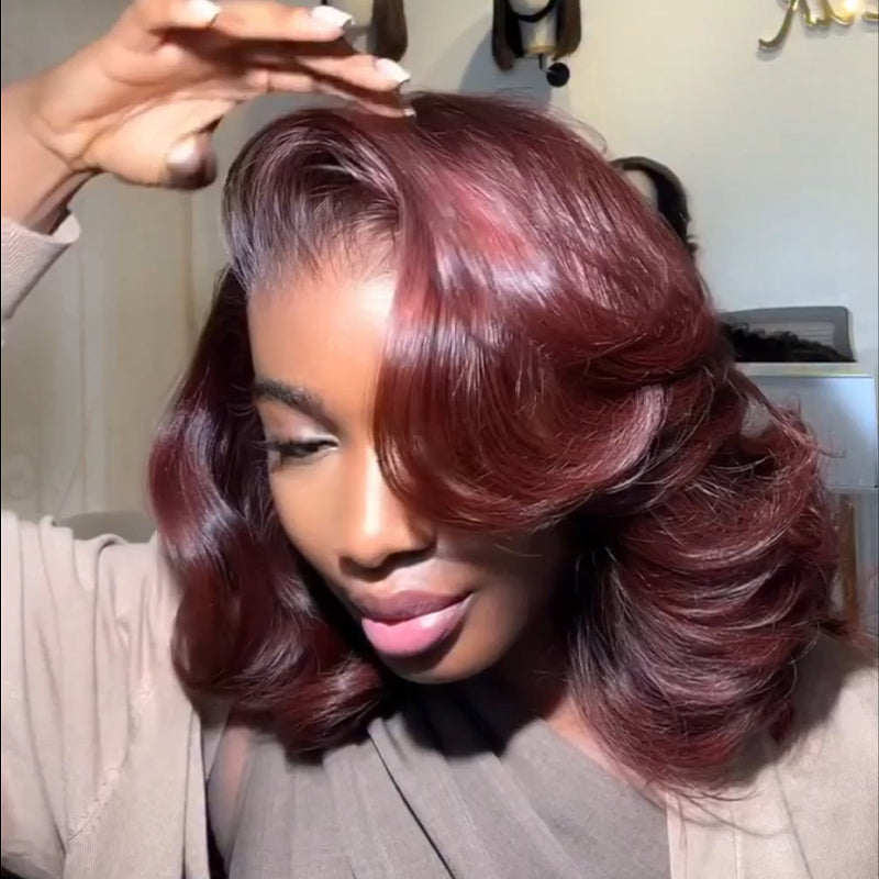 Perruque Bob Burgundy Ondulé Sans Colle Lace 13x4 Glueless Look Chic & Volumineux