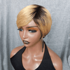 2 𝑭𝑶𝑹 €69🔥Perruque 13×1 Lace Pixie Cut Bouclée +Noir/ Blonde Mélangé Noir/#4-27 Pixie/Ombre Blonde Pixie
