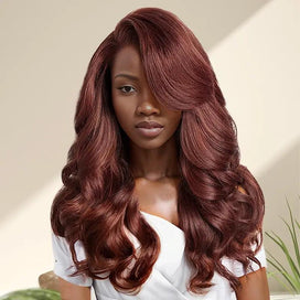 Perruque Body Wave Rouge Cerise Foncé 13x4 Glueless Sans Colle Raie en C
