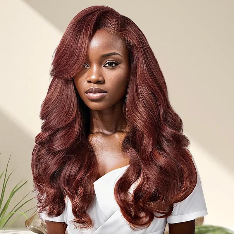 7x5 13x4 C Partie Glueless Brun Rougeâtre Couleur Perruque Sans Colle Body Wave - SHINE HAIR