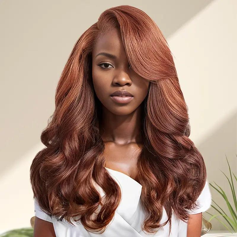 7x5 13x4 C Partie Glueless Perruque Couches Brun Cuivré Sans Colle Frontal Wig Ondulé - SHINE HAIR