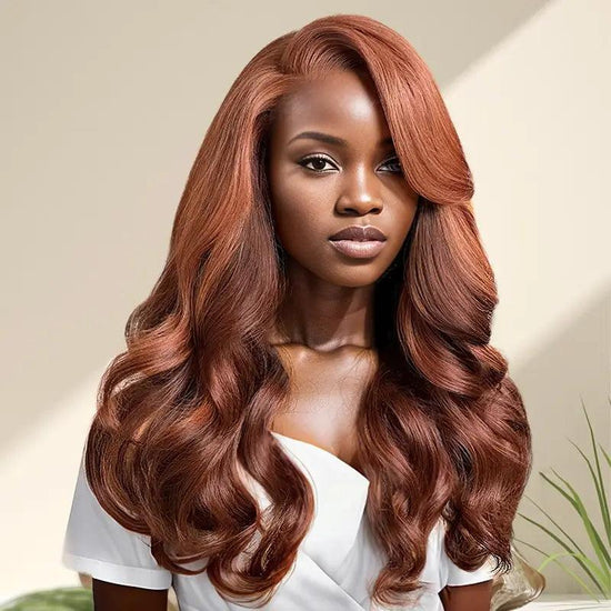 7x5 13x4 C Partie Glueless Perruque Couches Brun Cuivré Sans Colle Frontal Wig Ondulé - SHINE HAIR