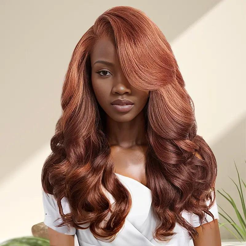 7x5 13x4 C Partie Glueless Perruque Couches Brun Cuivré Sans Colle Frontal Wig Ondulé - SHINE HAIR