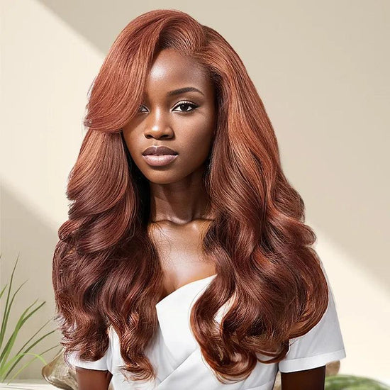 7x5 13x4 C Partie Glueless Perruque Couches Brun Cuivré Sans Colle Frontal Wig Ondulé - SHINE HAIR