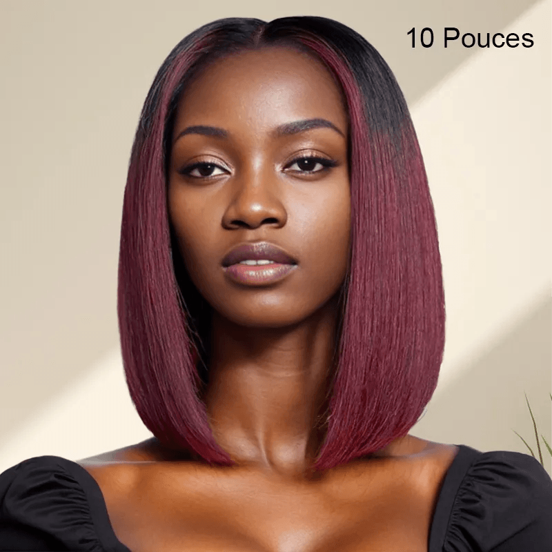 7x5 13x4 Couche Glueless Brun Bronze/Rouge Foncé Bob Perruque Sans Colle Lisse - SHINE HAIR