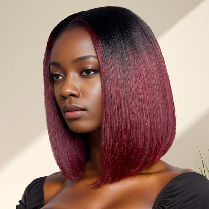 7x5 13x4 Couche Glueless Brun Bronze/Rouge Foncé Bob Perruque Sans Colle Lisse - SHINE HAIR