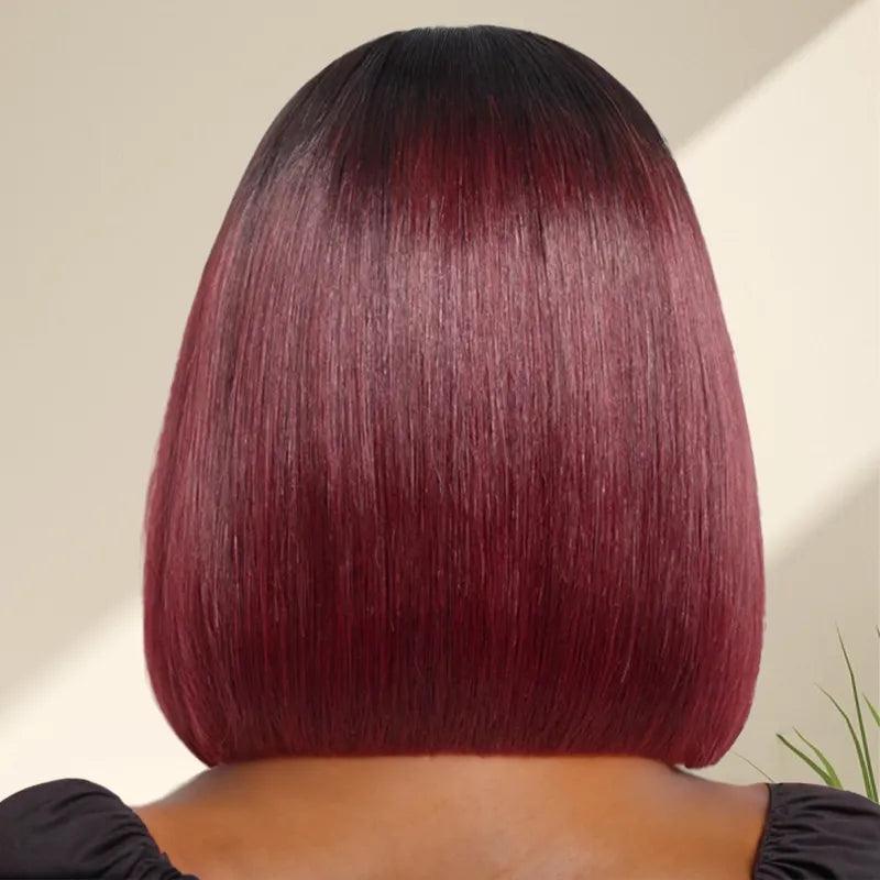 7x5 13x4 Couche Glueless Brun Bronze/Rouge Foncé Bob Perruque Sans Colle Lisse - SHINE HAIR