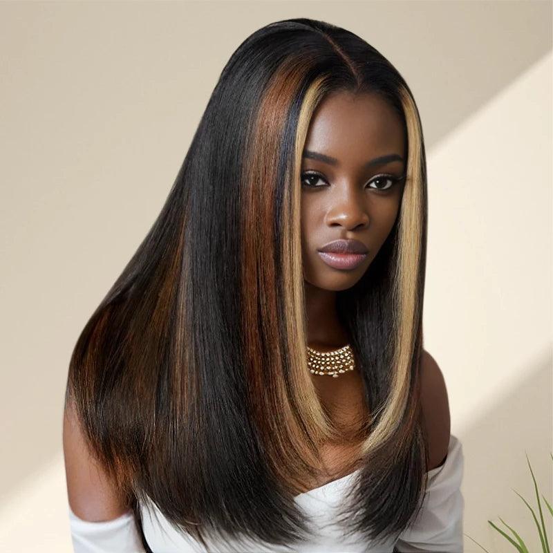 7x5 13x4 Couche Glueless Perruque Sans Colle à Mèches Multicolores Soyeux Lisse - SHINE HAIR