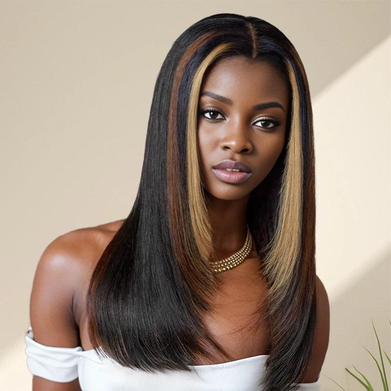 7x5 13x4 Couche Glueless Perruque Sans Colle à Mèches Multicolores Soyeux Lisse - SHINE HAIR