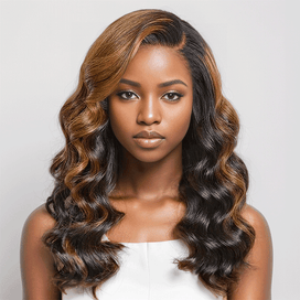 7x5 13x4 Couches C Partie Glueless Marron Mélange Noir Perruque Sans Colle Body Wave - SHINE HAIR