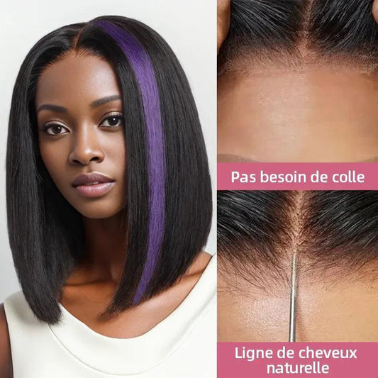 7x5 13x4 Édition limitée Glueless Straight Highlight Pourpre Bob Perruque Sans Colle - SHINE HAIR