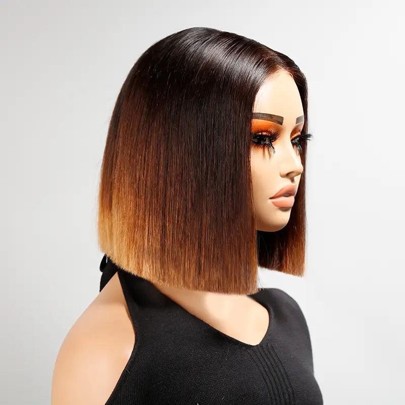 7x5 13x4 Elégant Brun Ombré Glueless Minimaliste Bob Perruque Sans Colle Lisse - SHINE HAIR