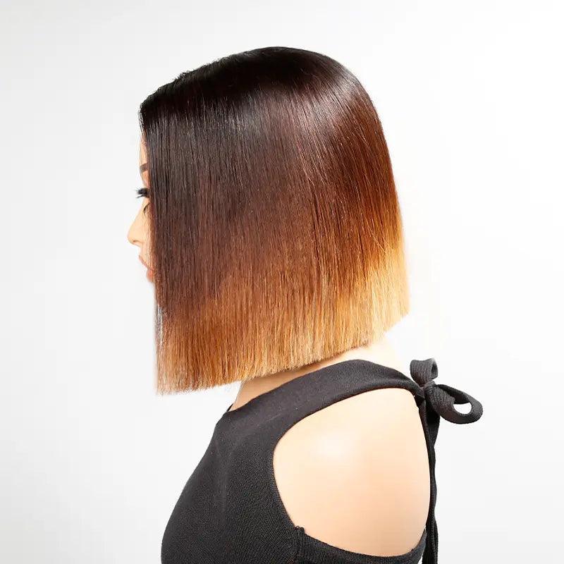 7x5 13x4 Elégant Brun Ombré Glueless Minimaliste Bob Perruque Sans Colle Lisse - SHINE HAIR