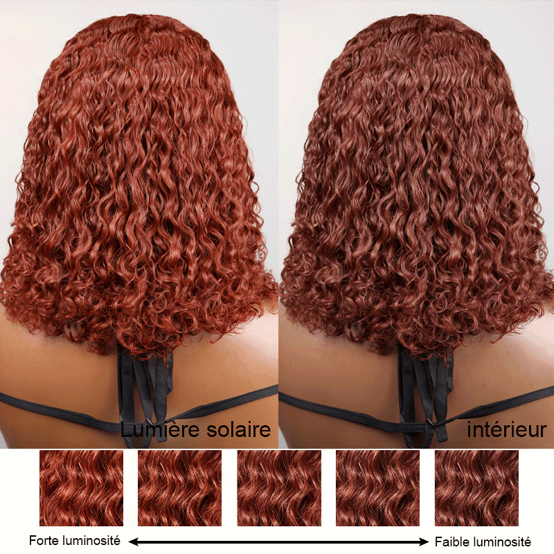 7x5 13x4 Glamour Glueless Brun Rougeâtre Bob Bouclée Perruque Sans Colle 3s Wear Go - SHINE HAIR