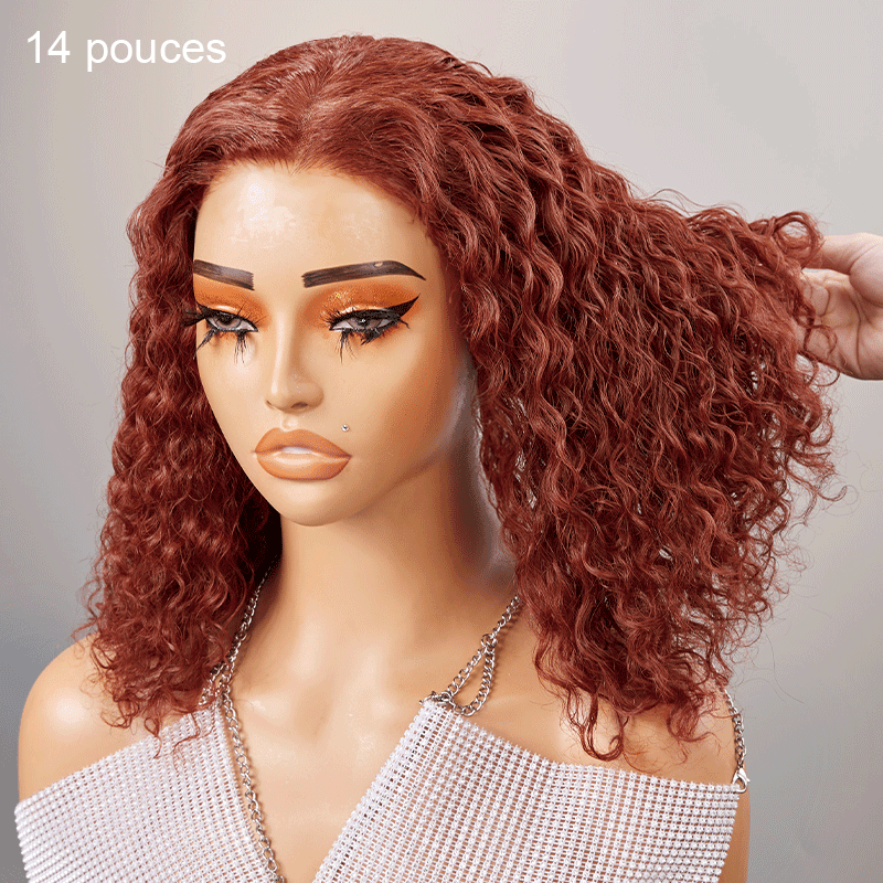 7x5 13x4 Glamour Glueless Brun Rougeâtre Bob Bouclée Perruque Sans Colle 3s Wear Go - SHINE HAIR