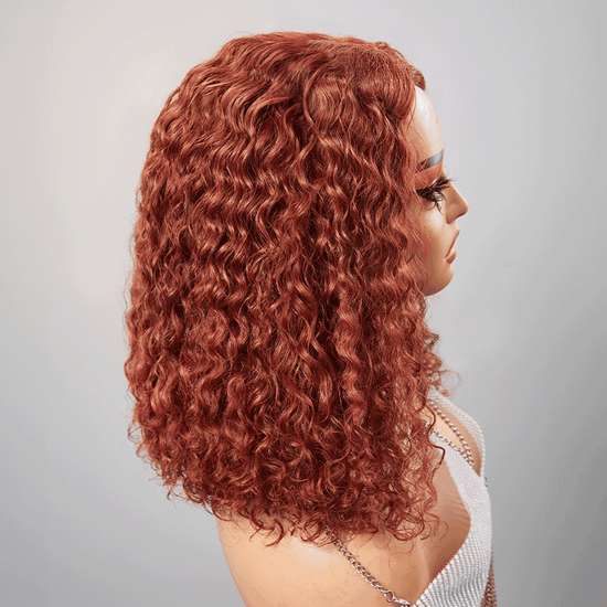 7x5 13x4 Glamour Glueless Brun Rougeâtre Bob Bouclée Perruque Sans Colle 3s Wear Go - SHINE HAIR