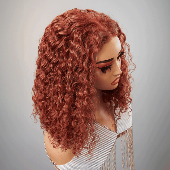 7x5 13x4 Glamour Glueless Brun Rougeâtre Bob Bouclée Perruque Sans Colle 3s Wear Go - SHINE HAIR