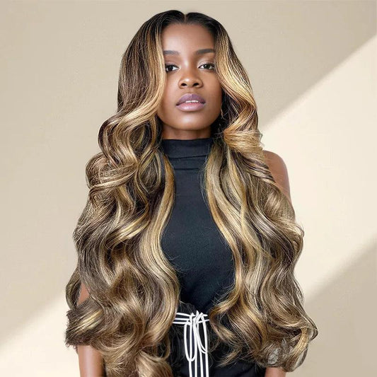 7x5 13x4 Glueless #4/27 Blonde Highlight Perruque Sans Colle Body Wave Frontal Wig - SHINE HAIR