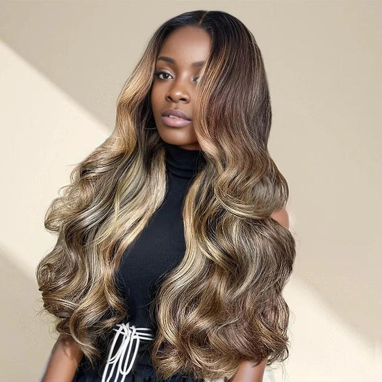 7x5 13x4 Glueless #4/27 Blonde Highlight Perruque Sans Colle Body Wave Frontal Wig - SHINE HAIR