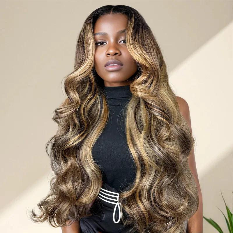7x5 13x4 Glueless #4/27 Blonde Highlight Perruque Sans Colle Body Wave Frontal Wig - SHINE HAIR