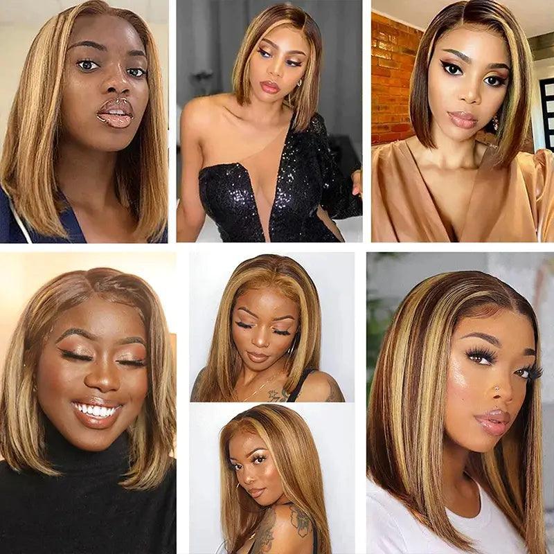 7x5 13x4 Glueless #4/27 Highlight Marron Colored Perruques sans colle Straight - SHINE HAIR