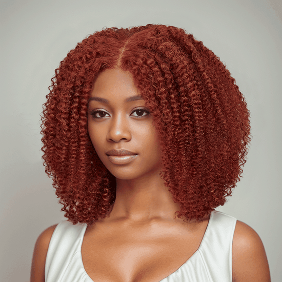 7x5 13x4 Glueless Bob Brun Rougeâtre Kinky Curly Perruque Sans Colle - SHINE HAIR