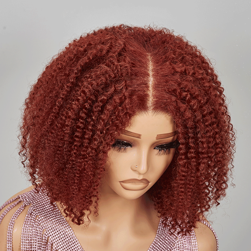 7x5 13x4 Glueless Bob Brun Rougeâtre Kinky Curly Perruque Sans Colle - SHINE HAIR