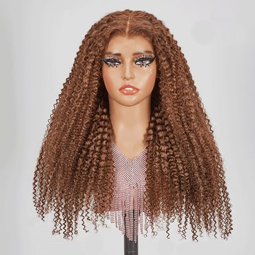 7x5 13x4 Glueless Brun Chocolat Couleur Kinky Curly Perruque Sans Colle - SHINE HAIR