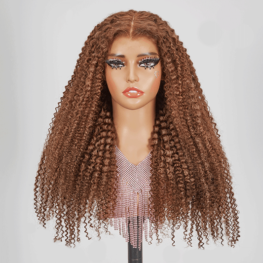 7x5 13x4 Glueless Brun Chocolat Couleur Kinky Curly Perruque Sans Colle - SHINE HAIR