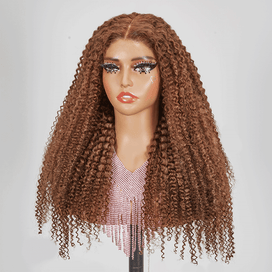 7x5 13x4 Glueless Brun Chocolat Couleur Kinky Curly Perruque Sans Colle - SHINE HAIR