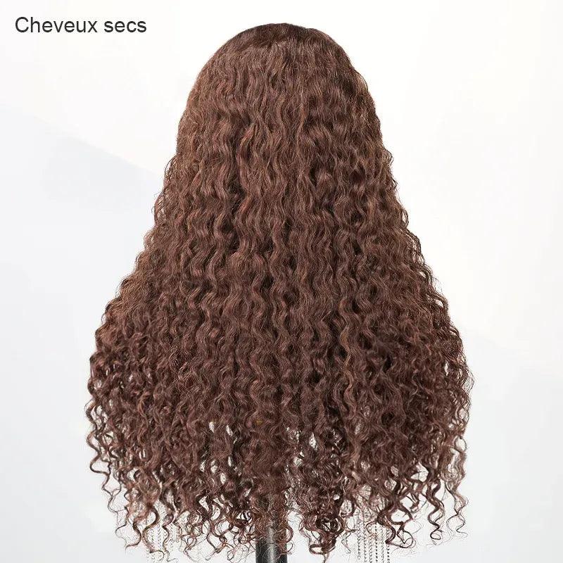 7x5 13x4 Glueless Brun Chocolat Partie Médiane Perruque Sans Colle Bouclés Cheveux Humains - SHINE HAIR