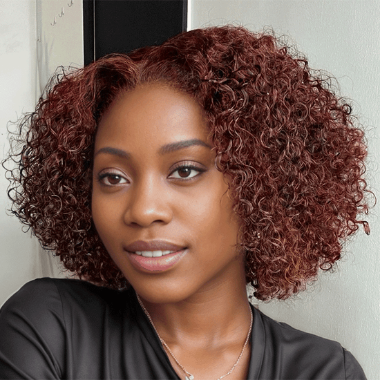 7x5 13x4 Glueless Brun Rougeâtre Foncé Bob Bouclée Perruque Sans Colle - SHINE HAIR