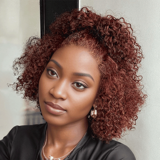 7x5 13x4 Glueless Brun Rougeâtre Foncé Bob Bouclée Perruque Sans Colle - SHINE HAIR