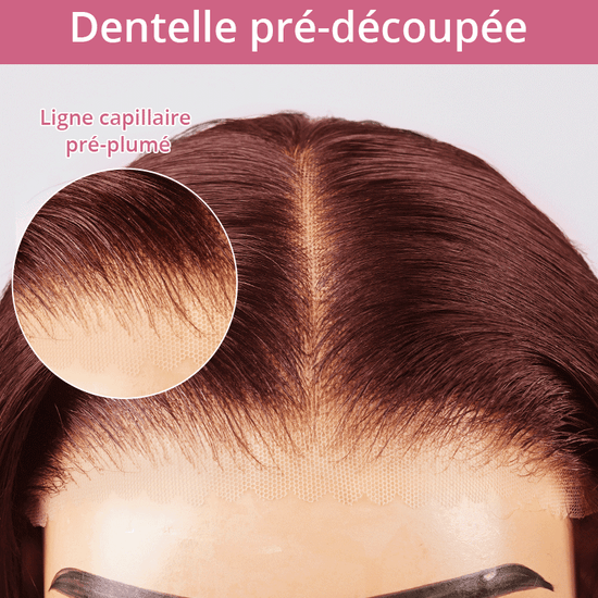 7x5 13x4 Glueless Brun Rougeâtre Foncé Bob Bouclée Perruque Sans Colle - SHINE HAIR