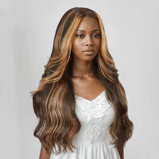 7x5 13x4 Glueless Frange Couches Blonde Highlight Perruque Sans Colle Body Wave - SHINE HAIR
