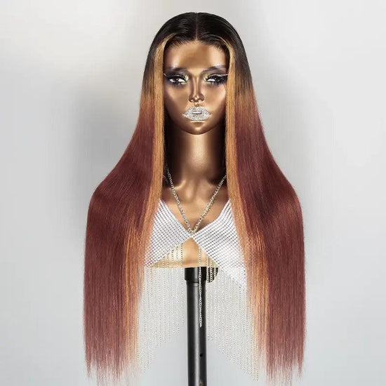 7x5 13x4 Glueless Gradient Brun Rougeâtre Lisse Perruque Sans Colle Frontal Wig - SHINE HAIR