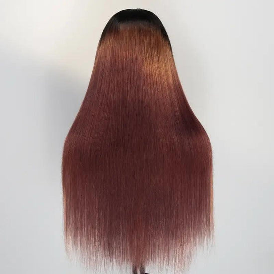 7x5 13x4 Glueless Gradient Brun Rougeâtre Lisse Perruque Sans Colle Frontal Wig - SHINE HAIR