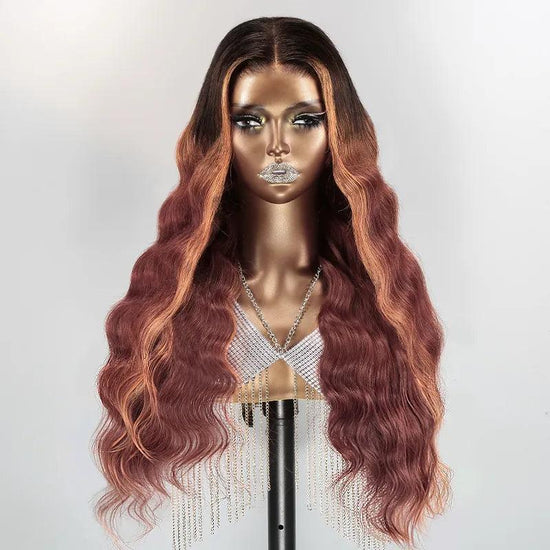 7x5 13x4 Glueless Gradient Brun Rougeâtre Perruque Sans Colle Body Wave Frontal Wig - SHINE HAIR