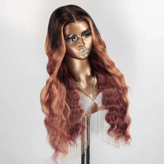 7x5 13x4 Glueless Gradient Brun Rougeâtre Perruque Sans Colle Body Wave Frontal Wig - SHINE HAIR