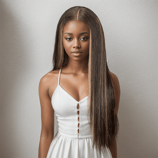 7x5 13x4 Glueless Luisant Highlight Multi-colore Perruque Sans Colle Straight - SHINE HAIR