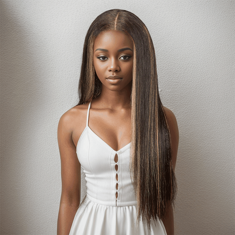 7x5 13x4 Glueless Luisant Highlight Multi-colore Perruque Sans Colle Straight - SHINE HAIR