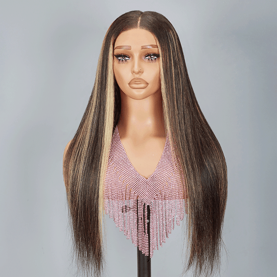 7x5 13x4 Glueless Luisant Highlight Multi-colore Perruque Sans Colle Straight - SHINE HAIR