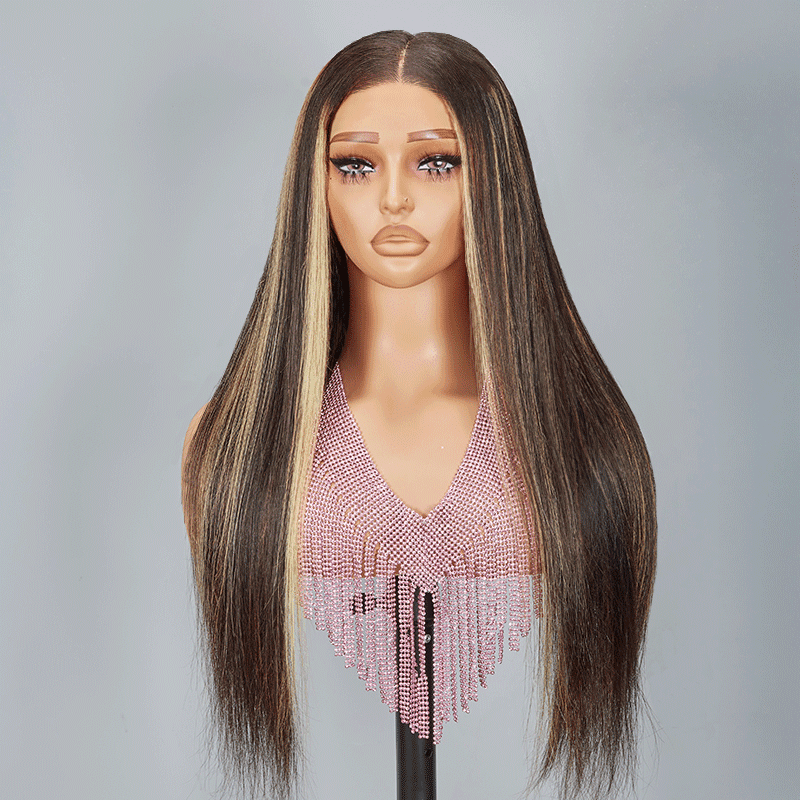 7x5 13x4 Glueless Luisant Highlight Multi-colore Perruque Sans Colle Straight - SHINE HAIR