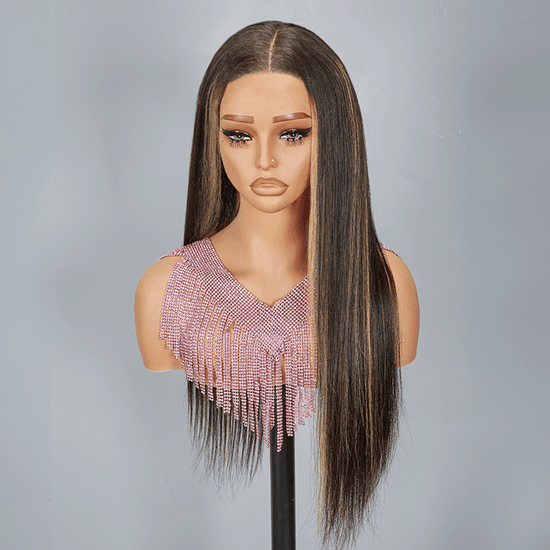 7x5 13x4 Glueless Luisant Highlight Multi-colore Perruque Sans Colle Straight - SHINE HAIR