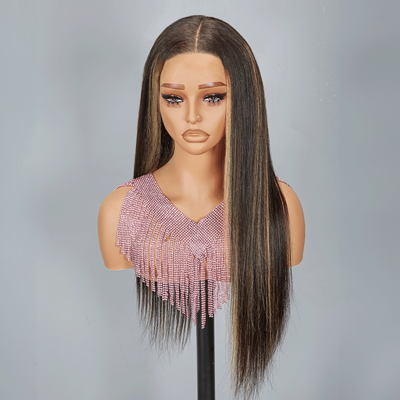 7x5 13x4 Glueless Luisant Highlight Multi-colore Perruque Sans Colle Straight - SHINE HAIR