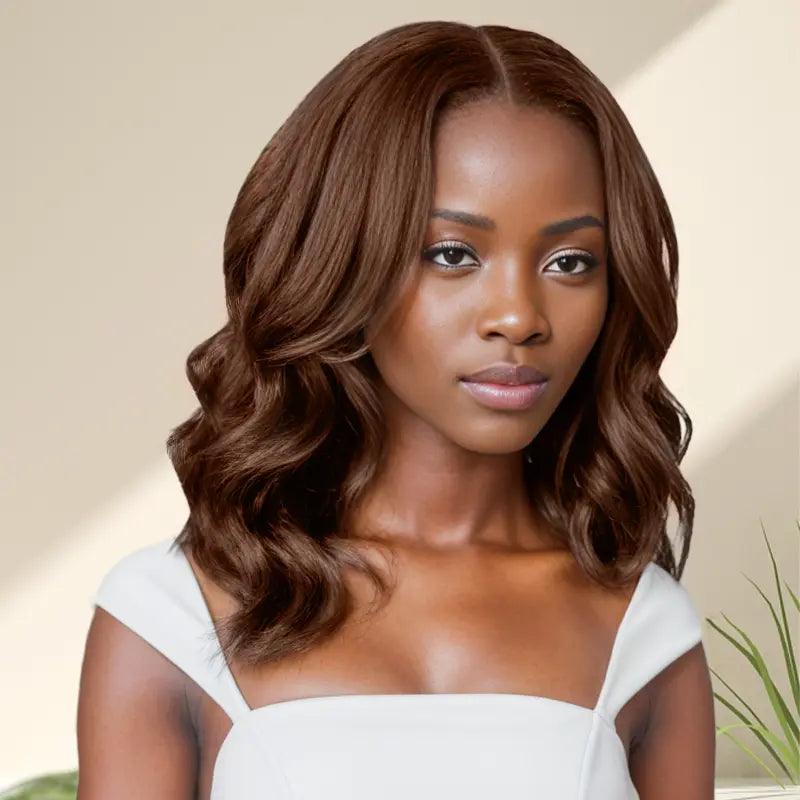 7x5 13x4 Glueless Nouveau Style Brun Chocolat Bob Perruque Sans Colle Body Wave - SHINE HAIR