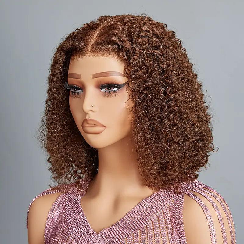 7x5 13x4 Glueless Nouveau Style Brun Chocolat Bob Perruque Sans Colle Bouclée - SHINE HAIR