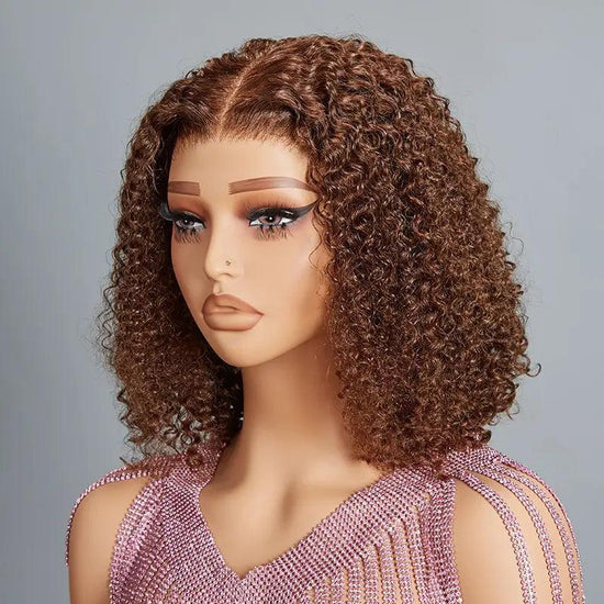 7x5 13x4 Glueless Nouveau Style Brun Chocolat Bob Perruque Sans Colle Bouclée - SHINE HAIR